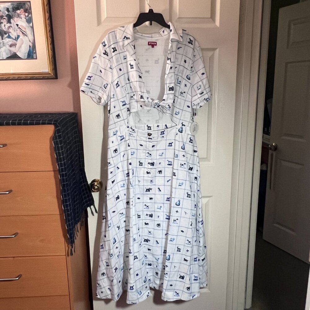 Staud Giorgiana Lucky Pup Tie-Front Linen Dress
